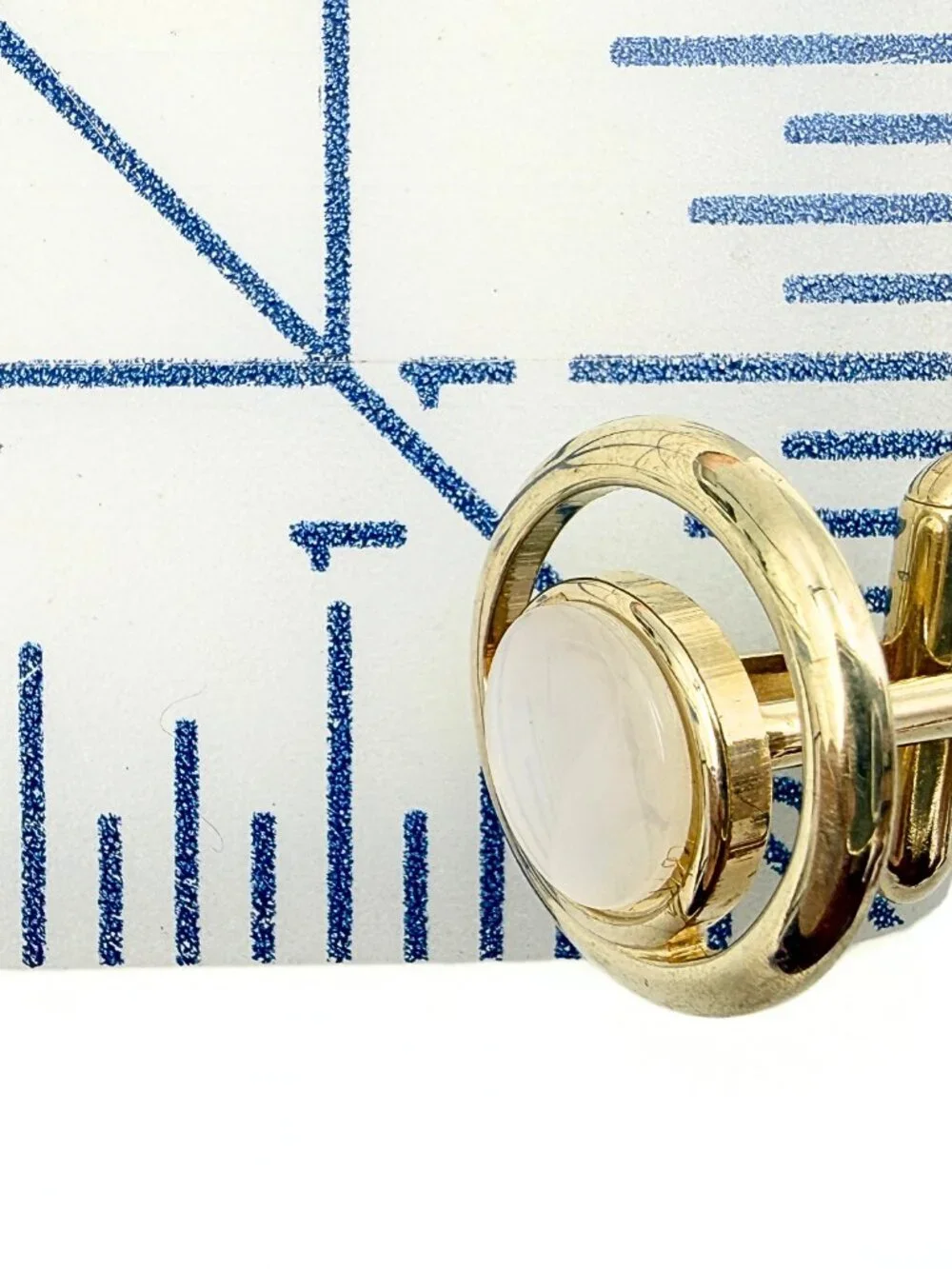 Swank Signed MCM Round Gold Plated Asymmetrical Orbit Thermoset Cufflinks
